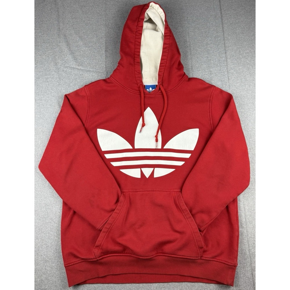Adidas Originals Trefoil Hoodie Red White Logo Pullover Mens Medium